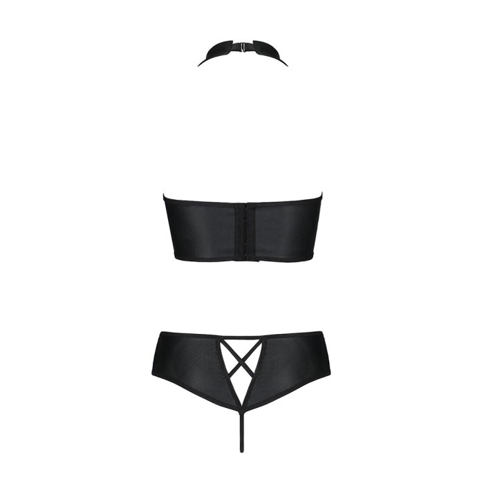Комплект из эко-кожи Passion NANACY BIKINI L/XL, black, бра и трусики с имитацией шнуровки