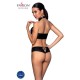 Комплект из эко-кожи Passion NANCY BIKINI S/M, black, бра и трусики с имитацией шнуровки