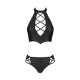 Комплект из эко-кожи Passion NANACY BIKINI XXL/XXXL, black, бра и трусики с имитацией шнуровки