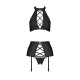 Комплект из эко-кожи с имитацией шнуровки Passion NANCY SET L/XL black, топ, трусики, пояс для чулок