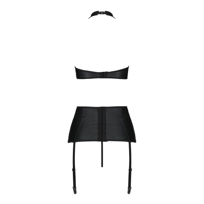 Комплект из эко-кожи имитация шнуровки Passion NANCY SET XXL/XXXL black топ трусики пояс для чулок