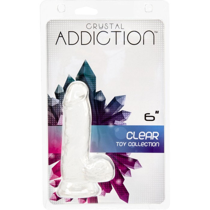 Прозорий фалоімітатор на присосці ADDICTION — Clear Dildo with Balls 6″, віброкуля в подарунок