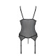 Корсет с подвязками и ажурным лифом Passion CHRISTA CORSET S/M, black, стринги в комплекте
