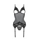Корсет із підв’язками та ажурним ліфом Passion CHRISTA CORSET XXL/XXXL, black, стрінги в комплекті