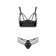 Комплект из эко-кожи с люверсами и ремешками Passion MALWIA BIKINI L/XL, black, бра и трусики