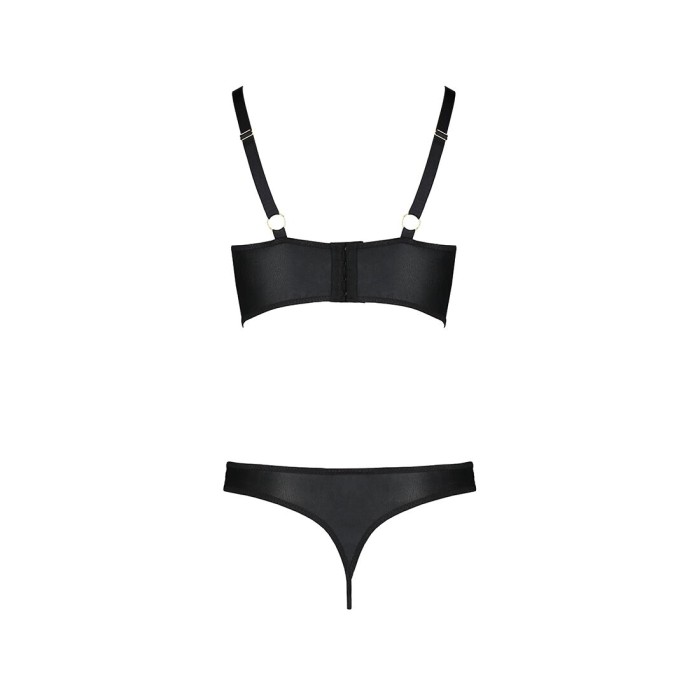 Комплект из эко-кожи с люверсами и ремешками Passion MALWIA BIKINI S/M, black, бра и трусики