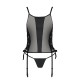 Сетчатый корсет с люверсами и съемными пажами Passion MALWIA CORSET 2XL/3XL black, эко-кожа, стринги