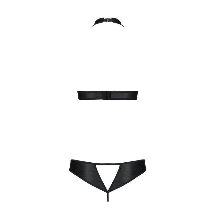 Комплект відкритий топ та трусики з екошкіри з люверсами Passion MALWIA SET OpenBra XXL/XXXL, black