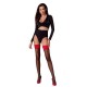 Панчохи Passion ST120 3/4 black-red, на ажурній силіконовій резинці, вишуканий декор та люрекс
