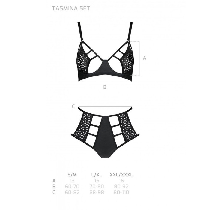 Розпродаж!!! Комплект з екошкіри Passion Tamaris Set black L/XL, бюстгальтер та трусики