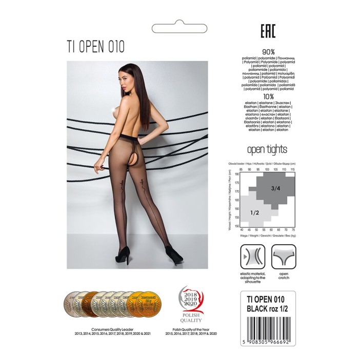 Колготки с открытым доступом, контрастная линия Passion TIOPEN 010 1/2 (20 den), black