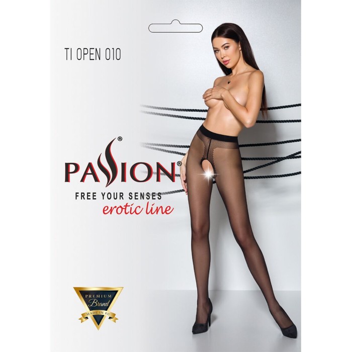 Колготки с открытым доступом, контрастная линия Passion TIOPEN 010 3/4 (20 den), black