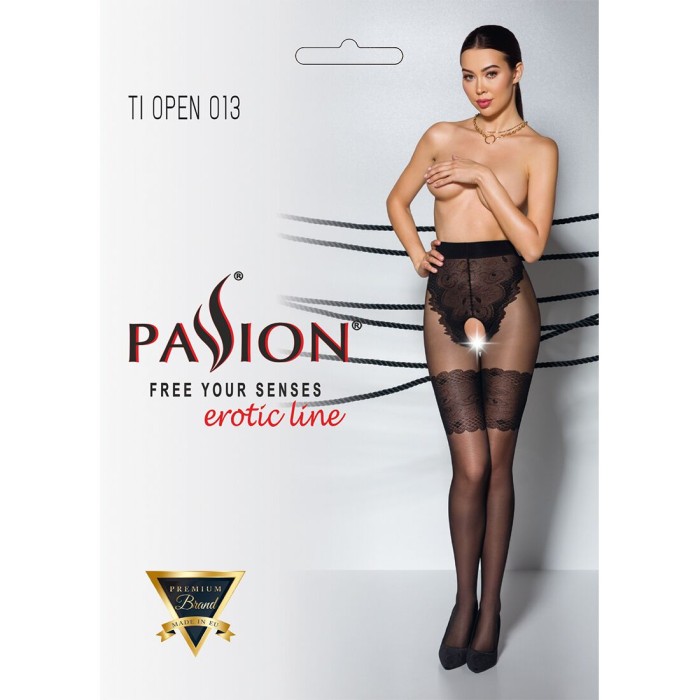 Колготки с открытым доступом, ажурные трусики и подвязки Passion TIOPEN 013 3/4 (20/40 den), black