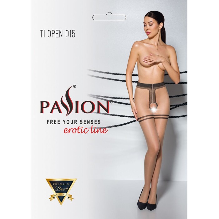 Телесные колготки с доступом, контрастная двойная резинка Passion TIOPEN 015 1/2 (20 den), beige