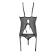 Корсет с пажами, трусики с ажурным декором и открытым шагом Passion URSULA CORSET S/M, black
