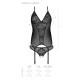 Корсет с пажами, трусики с ажурным декором и открытым шагом Passion URSULA CORSET S/M, black