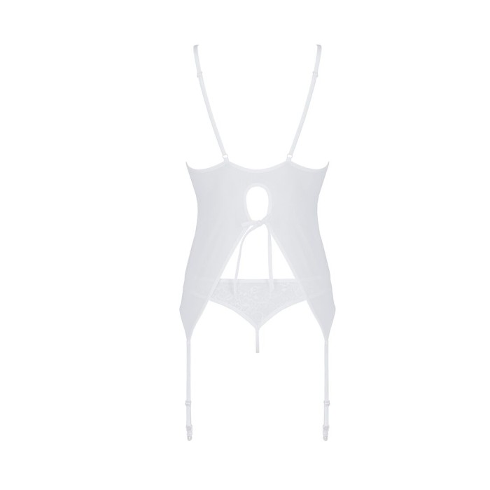 Корсет с пажами, трусики с ажурным декором и открытым шагом Passion URSULA CORSET L/XL, white