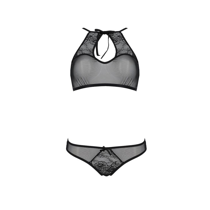 Комплект: бра, трусики з ажурним декором та відкритим кроком Passion URSULA SET XXL/XXXL, black