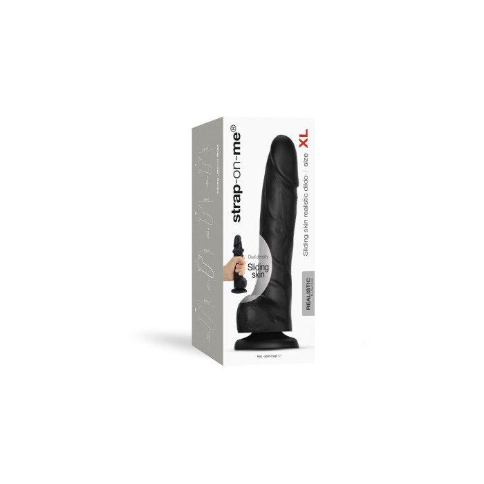Реалистичный фаллоимитатор Strap-On-Me Sliding Skin Realistic Dildo Black XL, эффект подвижной кожи