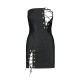 Мини-платье из экокожи Passion CELINE CHEMISE S/M, black, шнуровка, трусики в комплекте