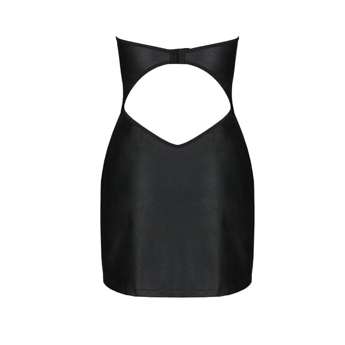Мини-платье из экокожи Passion CELINE CHEMISE XXL/XXXL, black, шнуровка, трусики в комплекте