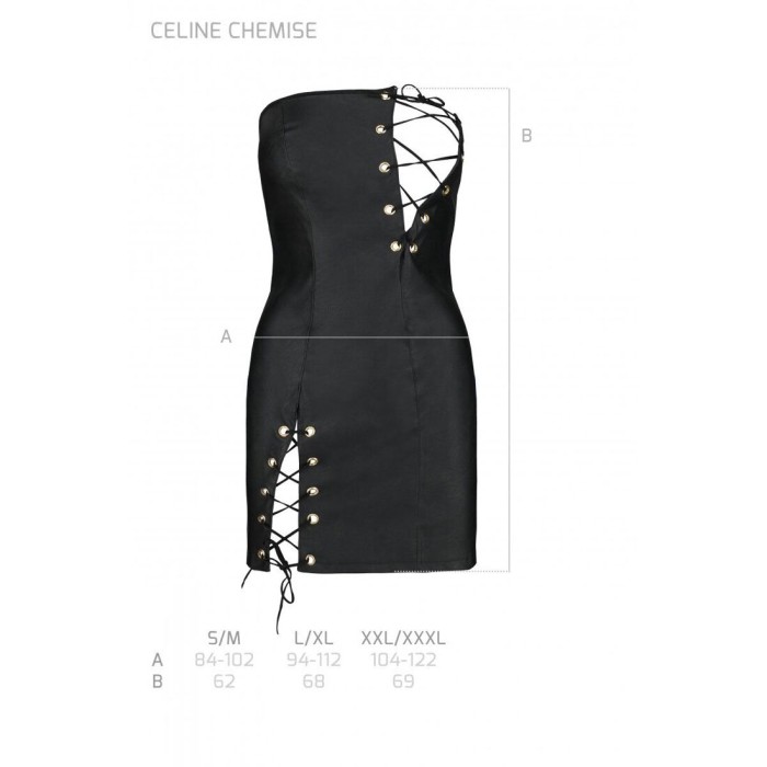 Мини-платье из экокожи Passion CELINE CHEMISE XXL/XXXL, black, шнуровка, трусики в комплекте