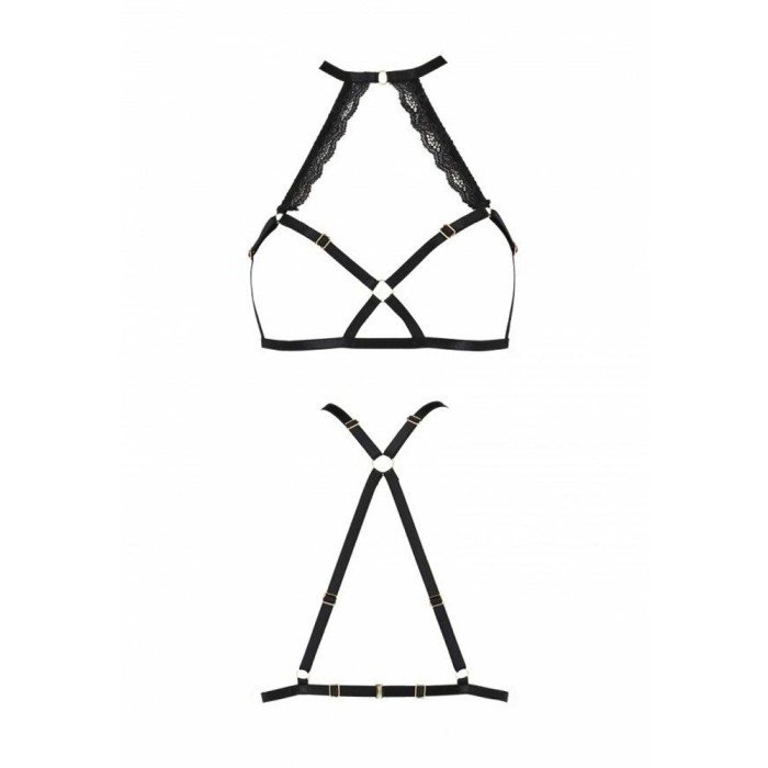 Портупея из стреп с кружевом Passion Exclusive LORRY BRA XXL/XXXL, black, стринги в комплекте