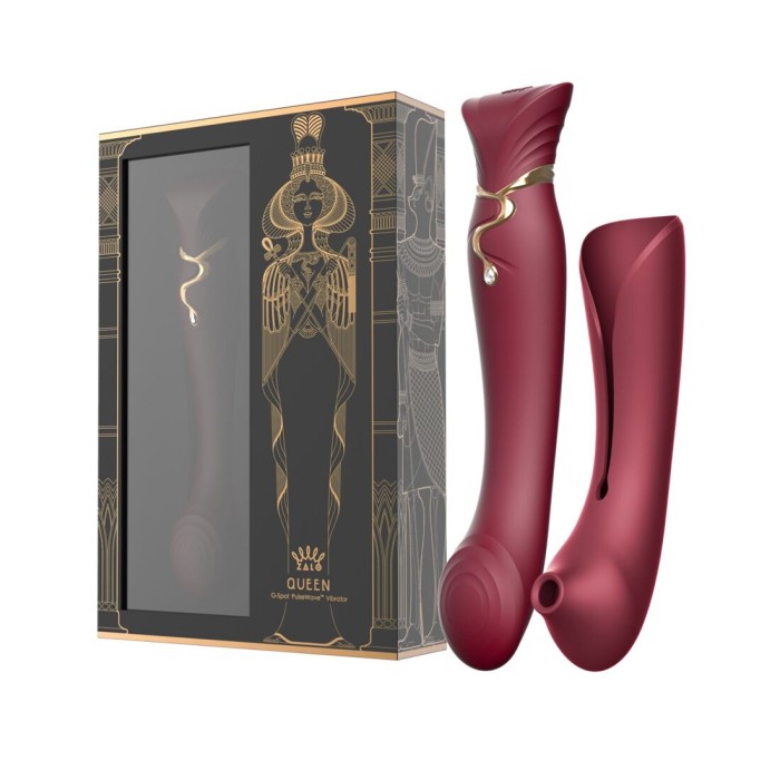 Смартвибратор 3в1 Zalo — Queen Set Wine Red, пульсирующая жемчужина и вакуум, кристалл Swarovski