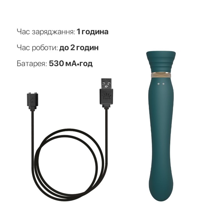 Смартвибратор 3в1 Zalo — Queen Set Jewel Green, пульсирующая жемчужина и вакуум, кристалл Swarovski