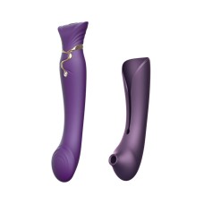 Смартвибратор 3в1 Zalo — Queen Set Twilight Purple, пульсирующая жемчужина и вакуум, кристалл Swarovski