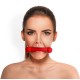 Кляп-палка на ремнях Art of Sex – Gag Stick Silicon, красный, натуральная кожа