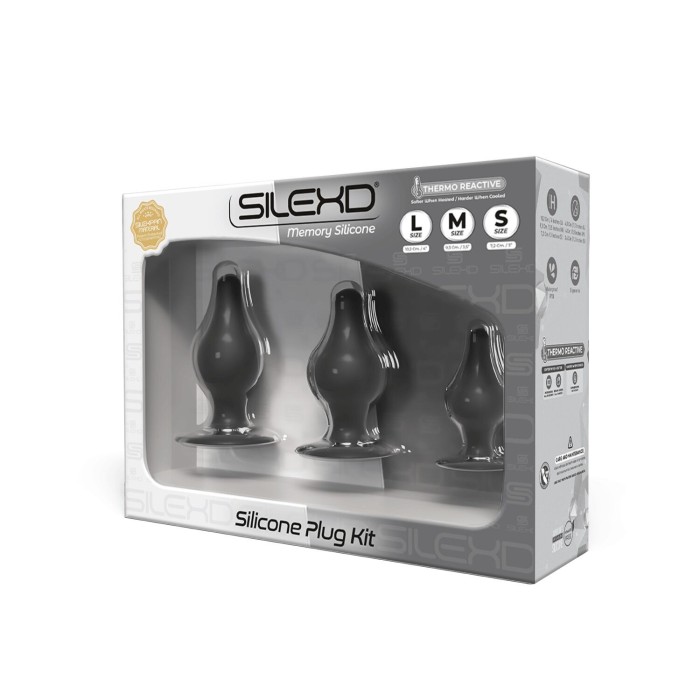 Набір анальних пробок SilexD Silicone Plug Kit двошарові, силікон+Silexpan, діаметр 3,4; 4; 4,5 см