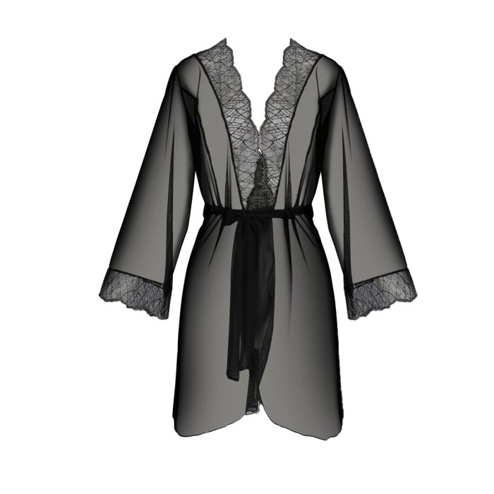 Пеньюар Passion AMBERLY PEIGNOIR 4XL/5XL, black, ажурные декольте и манжеты, широкие рукава