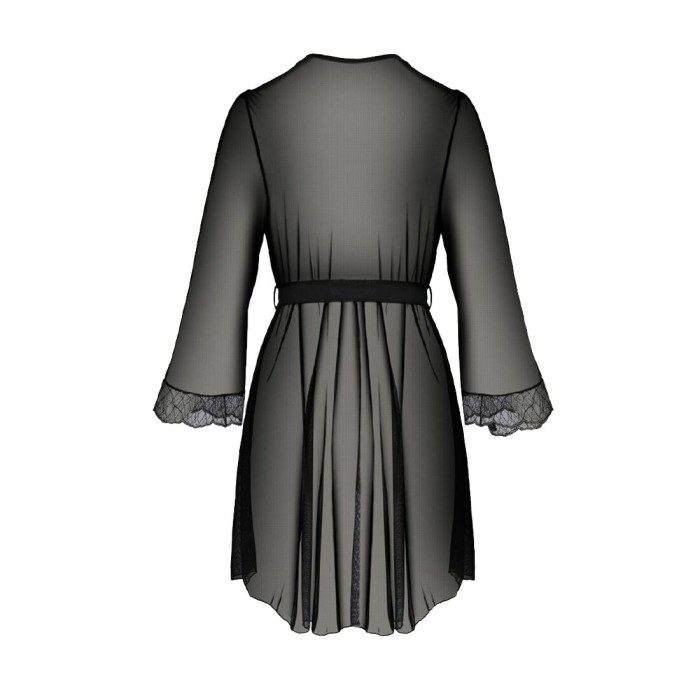 Пеньюар Passion AMBERLY PEIGNOIR 6XL/7XL, black, ажурные декольте и манжеты, широкие рукава