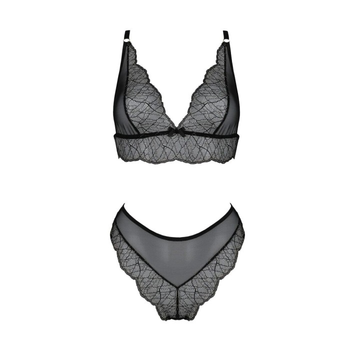 Комплект белья Passion AMBERLY SET 6XL/7XL black, лиф, трусики бразилиана, люрексовая нить