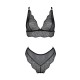 Комплект белья Passion AMBERLY SET 6XL/7XL black, лиф, трусики бразилиана, люрексовая нить