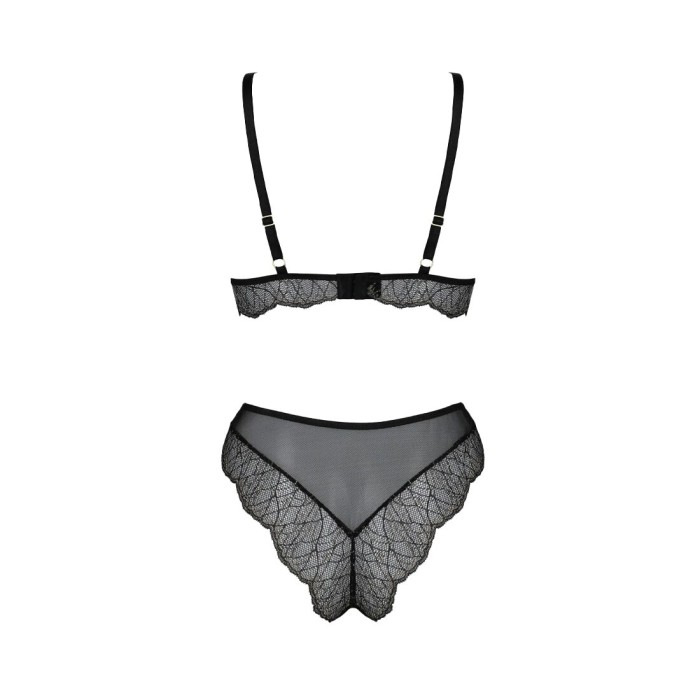 Комплект белья Passion AMBERLY SET 6XL/7XL black, лиф, трусики бразилиана, люрексовая нить