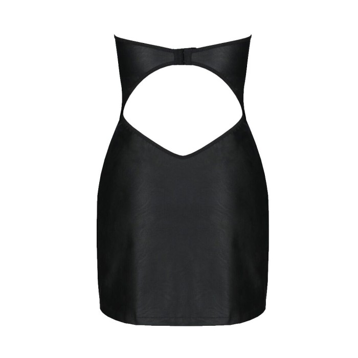 Мини-платье из экокожи Passion CELINE CHEMISE 4XL/5XL, black, шнуровка, трусики в комплекте