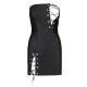 Мини-платье из экокожи Passion CELINE CHEMISE 6XL/7XL, black, шнуровка, трусики в комплекте