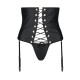 Пояс-корсет из экокожи Passion CELINE SET with Open Bra 6XL/7XL, black, шнуровка, пажи, стринги