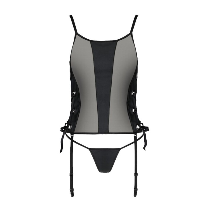 Сетчатый корсет из экокожи Passion MALWIA CORSET 4XL/5XL black, с люверсами и съемными пажами