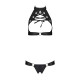 Комплект из экокожи Passion MALWIA SET with Open Bra 4XL/5XL black, топ и трусики с люверсами