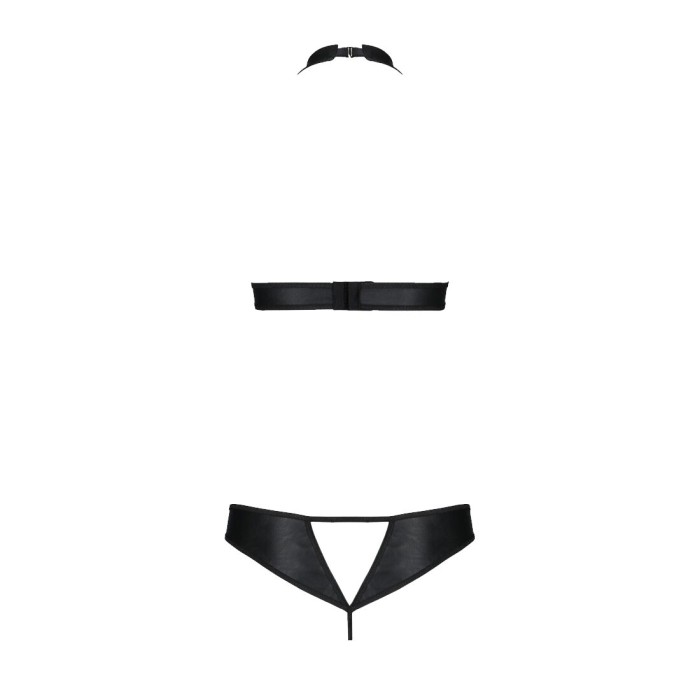 Комплект из экокожи Passion MALWIA SET with Open Bra 4XL/5XL black, топ и трусики с люверсами