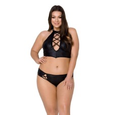 Комплект из экокожи Passion NANACY BIKINI 4XL/5XL black, бра и трусики с имитацией шнуровки