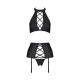 Комплект из экокожи Passion NANCY SET 6XL/7XL black, имитация шнуровки, топ, пояс для чулок