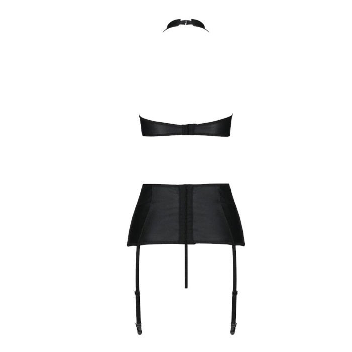 Комплект из экокожи Passion NANCY SET 6XL/7XL black, имитация шнуровки, топ, пояс для чулок