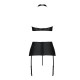 Комплект из экокожи Passion NANCY SET 6XL/7XL black, имитация шнуровки, топ, пояс для чулок
