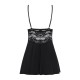 Сатиновый пеньюар с кружевом Obsessive 810-BAB-1 babydoll & thong S/M, черный, пеньюар, танга