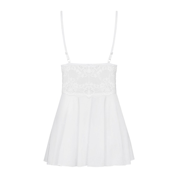 Сатиновый пеньюар с кружевом Obsessive 810-BAB-2 babydoll & thong S/M, белый, пеньюар, танга