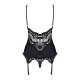 Сатиновый кружевной корсет Obsessive 810-COR-1 babydoll & thong S/M, черный, корсет, танга
